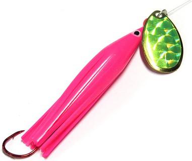 WICKED TROUT KILLER PINK/CHARTREUSE #3 BLADE-6ft LEADER W/#4 RED GAMA HOOK